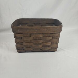 Longaberger Small Basket Dark Stain Handwoven Rectangular Basket USA